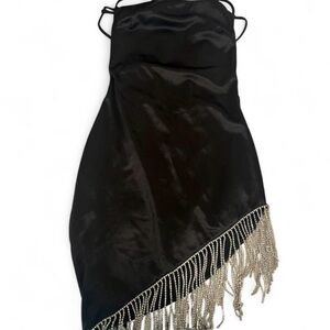 Elegant Black Dress with Silver Fringe
